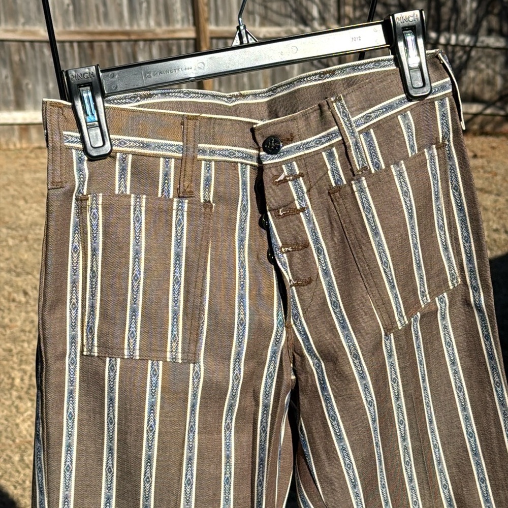 NOS Unisex To Die For 1960s Striped Jeans Capers Flare Bottom Button Front